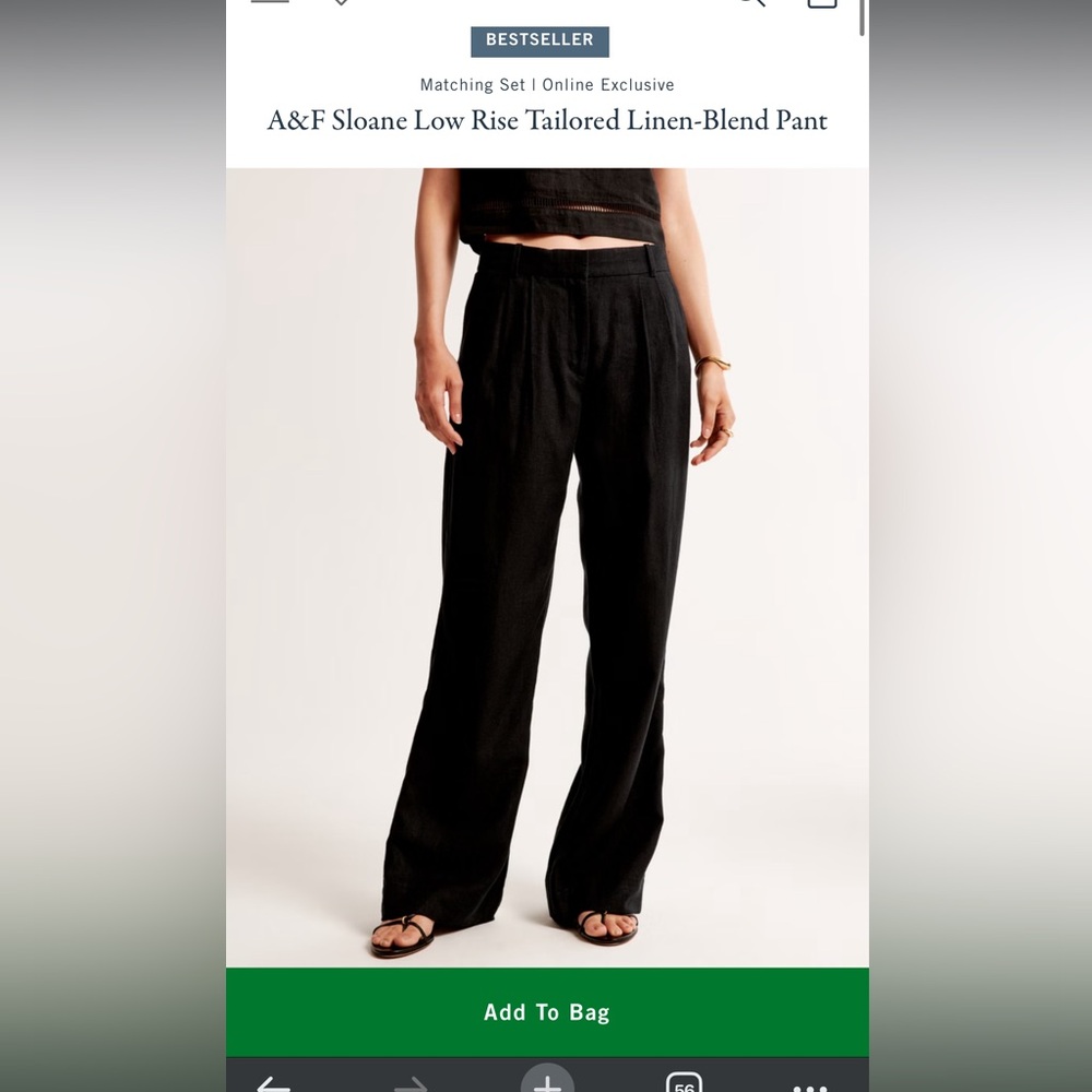 Abercrombie A&F Sloane Low Rise Tailored Linen-Blend Pant